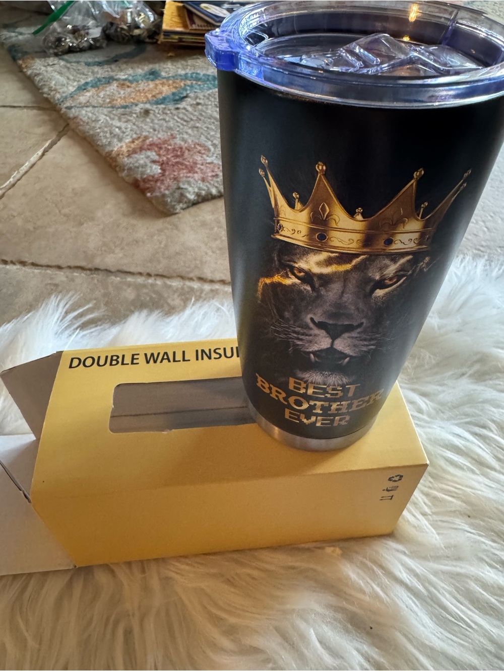 Black & Gold 'Best Brother Ever' Lion Tumbler - Insulated Travel Cup